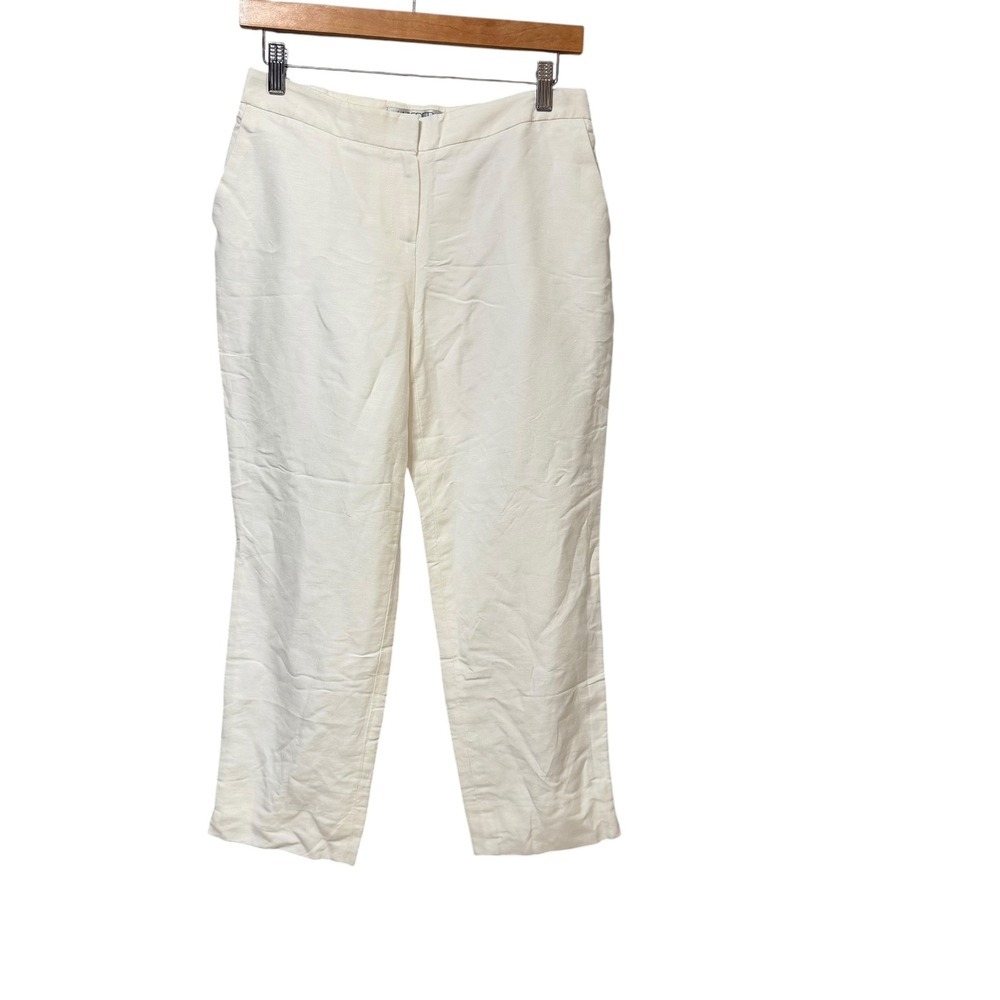 Kasper Womens 4P Linen Blend Straight Leg Pants Off White white Petite Lined
